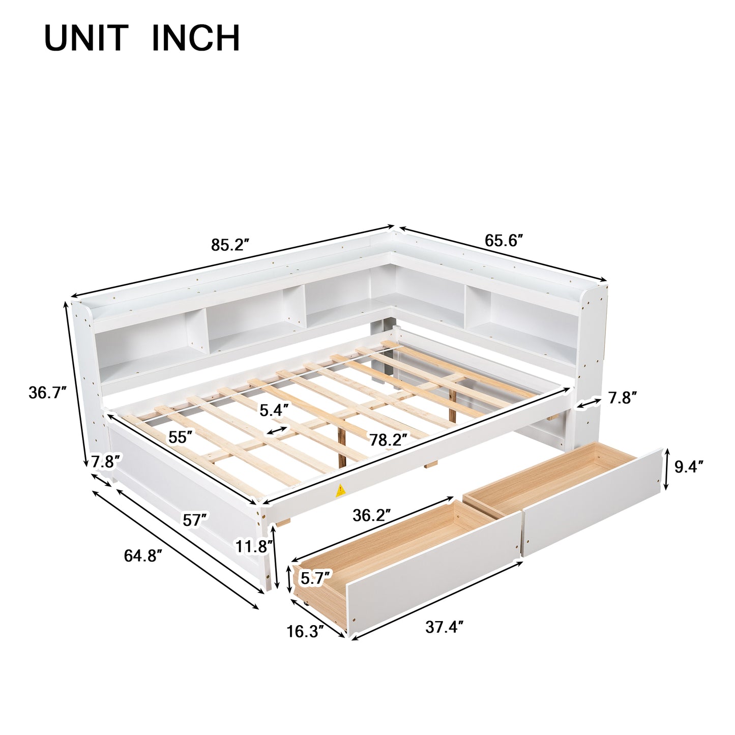 Full Bed with L-shaped Bookcases