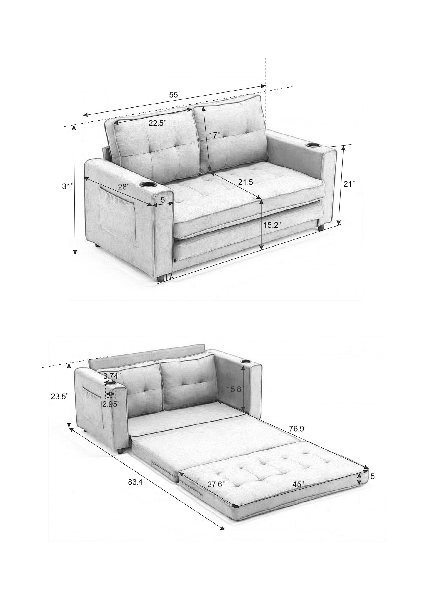 Folding mattress sofa bed