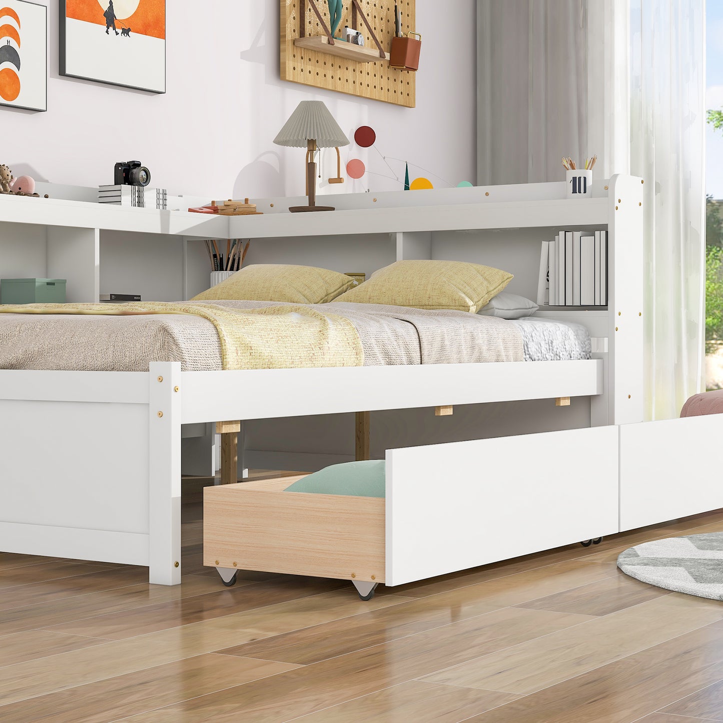 Full Bed with L-shaped Bookcases