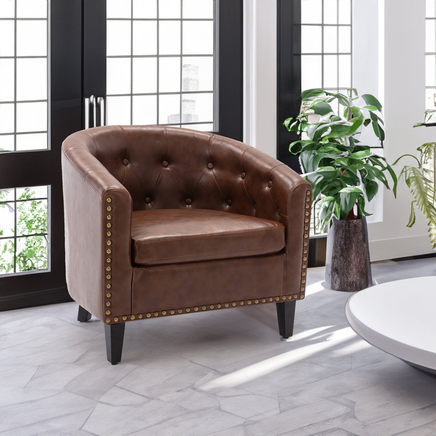 Leather Tufted Barrel Chair