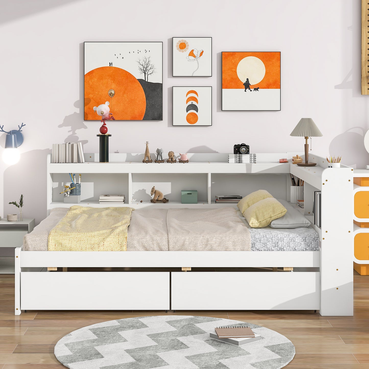 Full Bed with L-shaped Bookcases